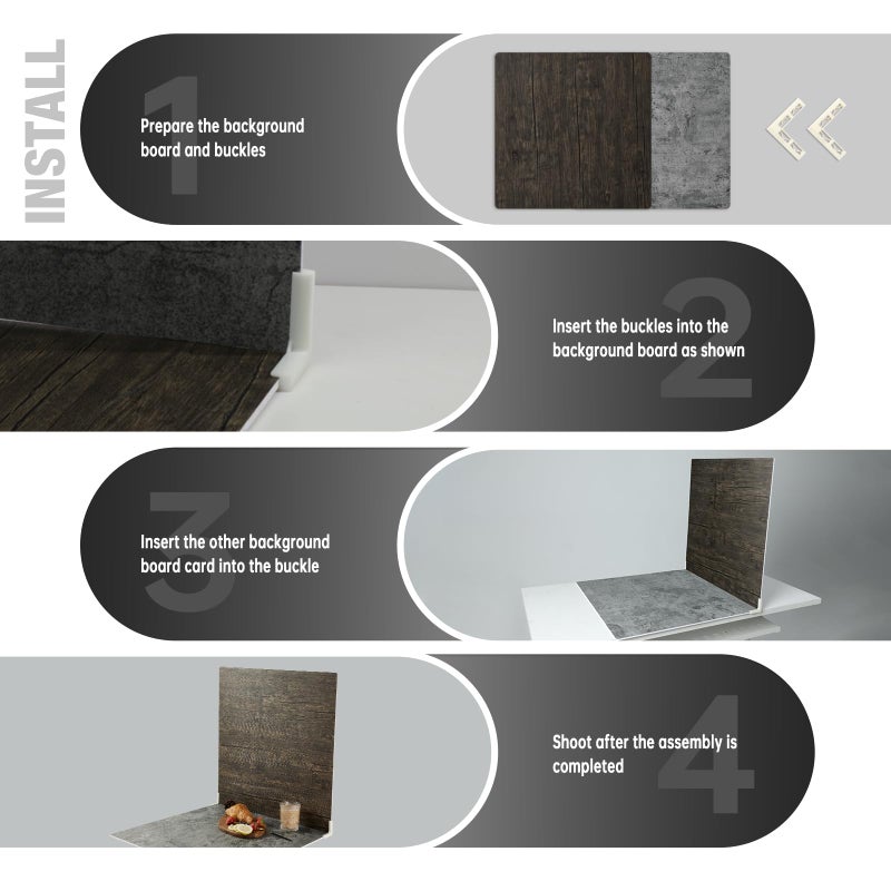 BEIYANG 2 PCS Boards Photo Backdrop for Flat Lay, Food Photography Background 24x24 Inch, BEIYANG (Black Walnut+Dark Gray) - Image 5